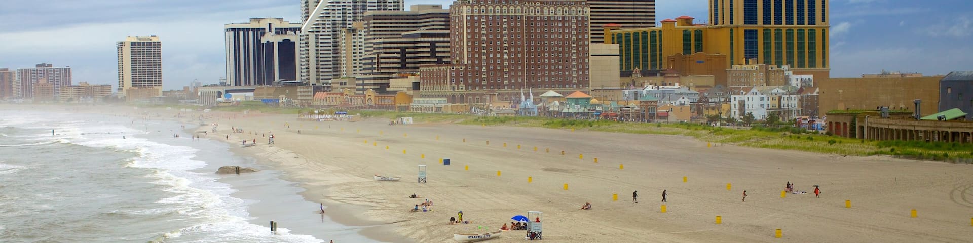 Atlantic City Boardwalk which includes swimming, a coastal town and a beach