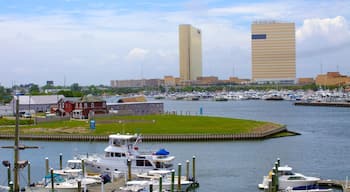 Atlantic City Aquarium showing a coastal town, a marina and boating