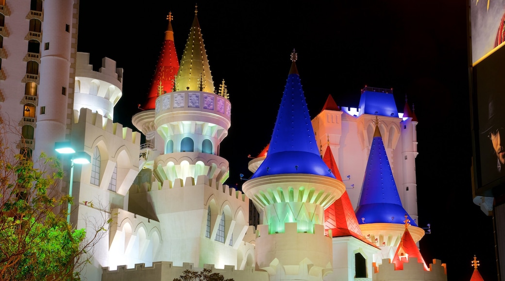 Excalibur Casino featuring night scenes and chateau or palace