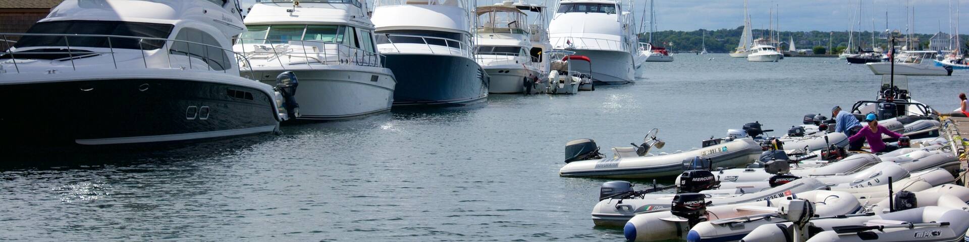 Newport Harbour featuring a bay or harbor