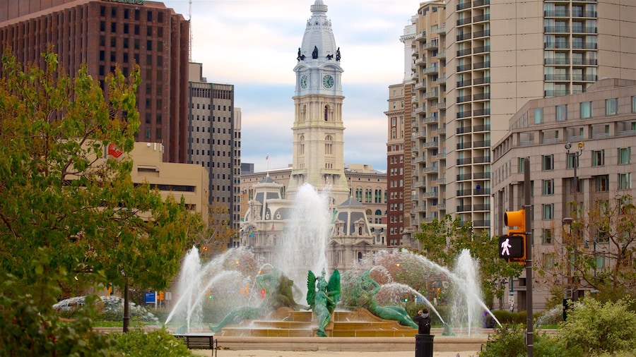 View of Benjamin Franklin Parkway with fountains and cultural landmarks in Philadelphia.