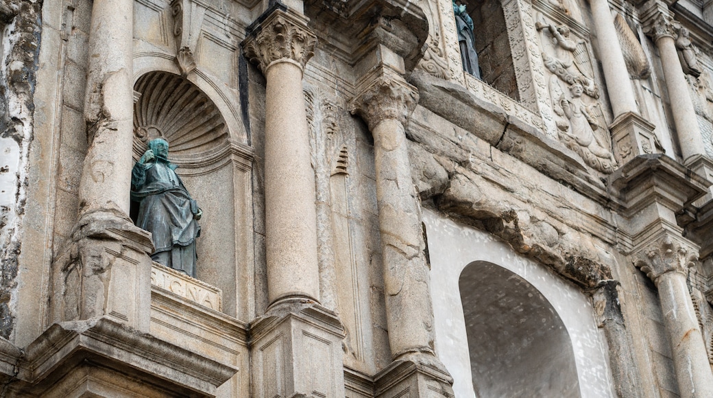 Ruins of St. Paul\'s Cathedral showing heritage elements and a statue or sculpture