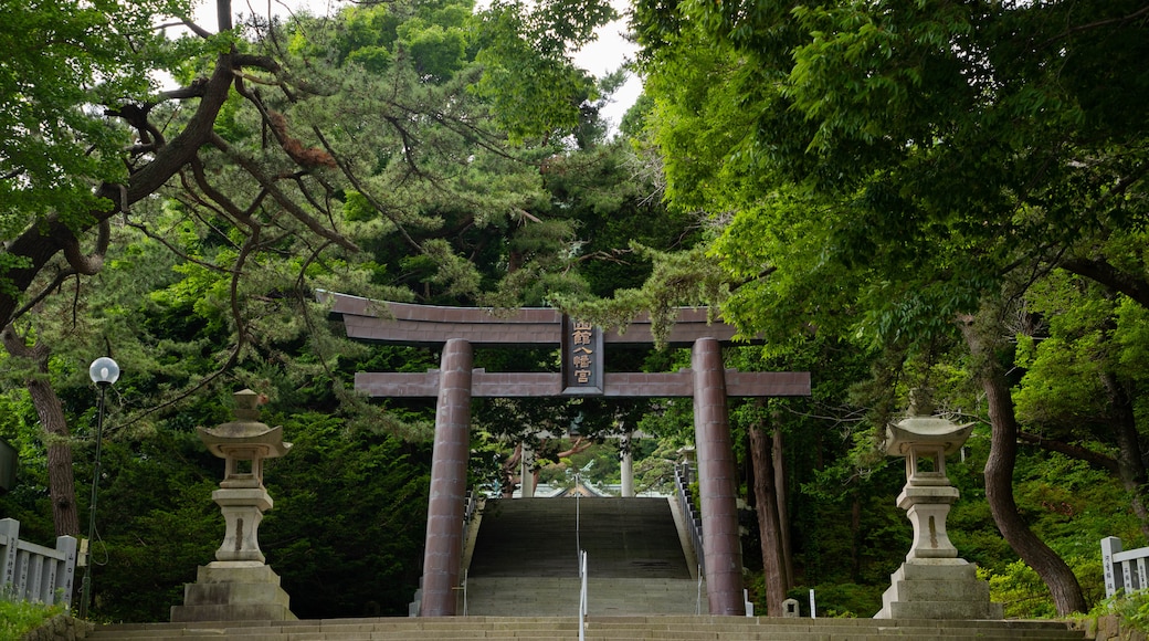 Hakodate Hachiman Shrine showing a park and heritage elements