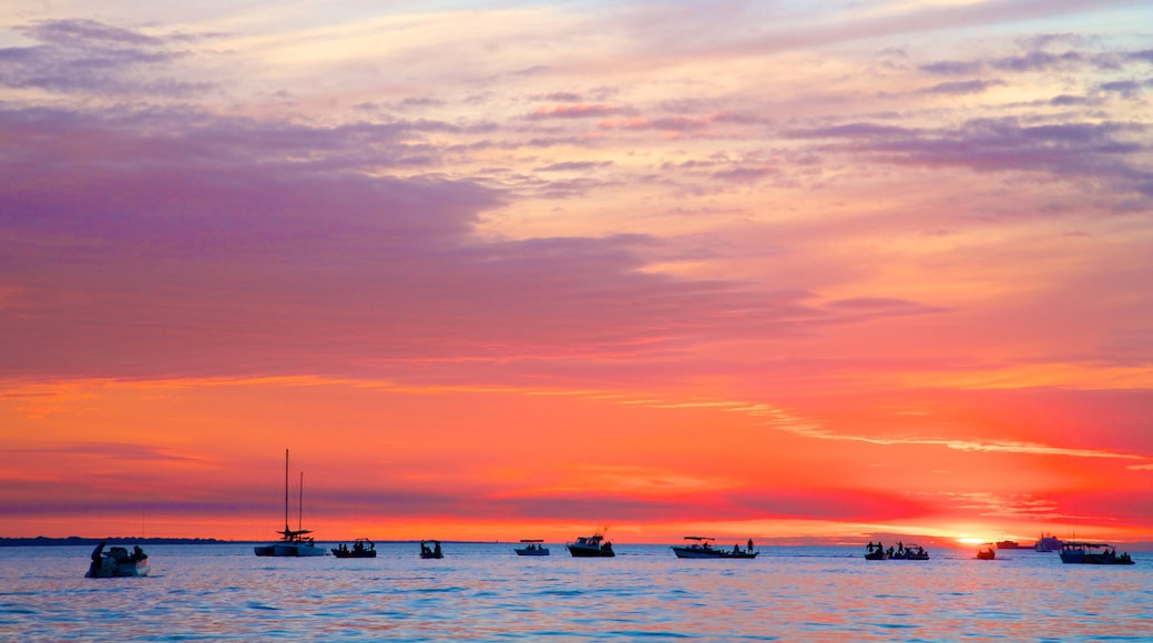 Darwin featuring general coastal views, a sunset and boating