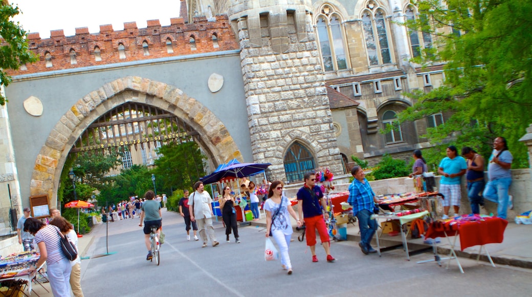 Vajdahunyad Castle which includes street scenes, heritage architecture and chateau or palace