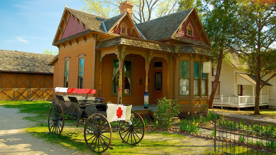 Dallas Heritage Village que incluye patrimonio de arquitectura, una pequeña ciudad o pueblo y una casa