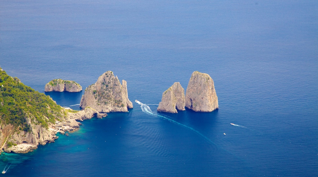 Mount Solaro showing rocky coastline, a coastal town and landscape views