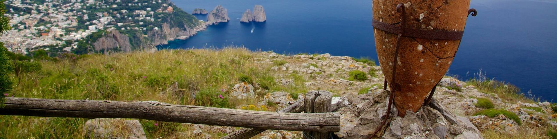 Mount Solaro showing a coastal town, landscape views and general coastal views