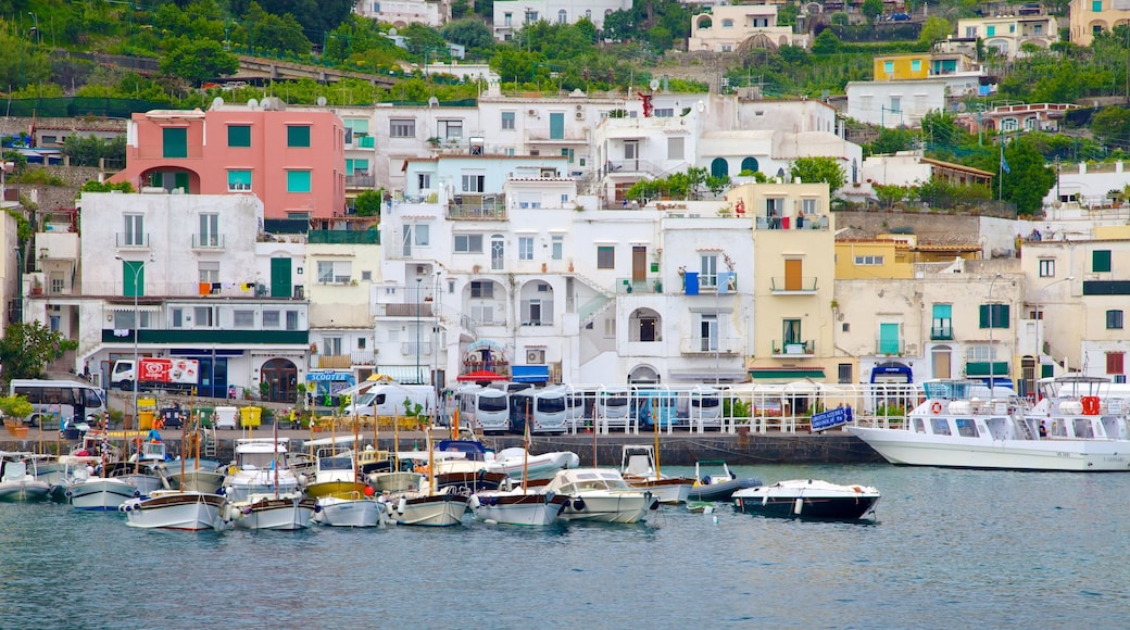 Capri mostrando paseos en lancha, una casa y una marina