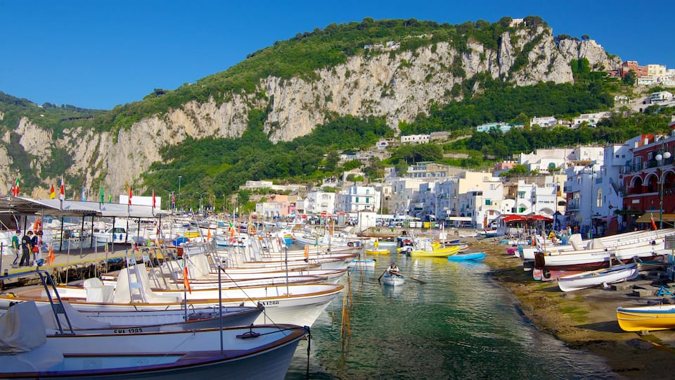 Capri Island showing boating, a bay or harbor and a coastal town