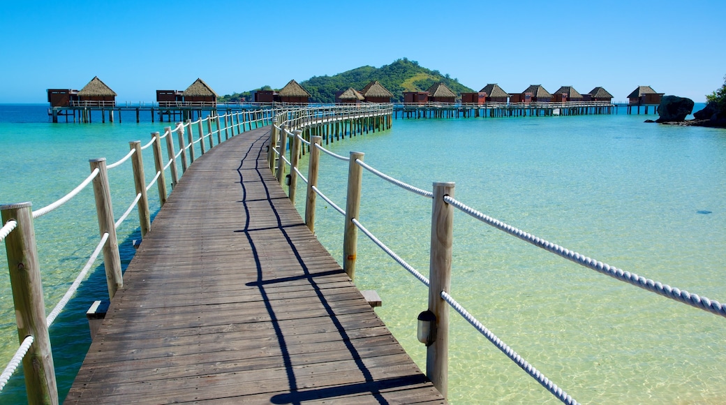 Fiji showing a bay or harbor, a sandy beach and island views