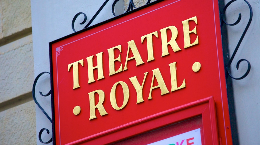 Theatre Royal featuring signage and theater scenes