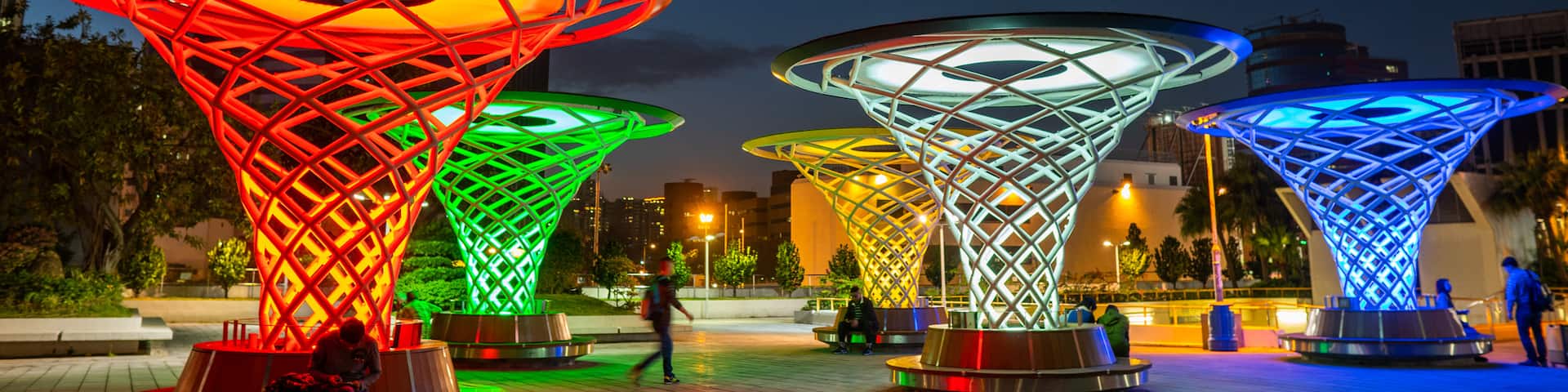 Hong Kong SAR showing night scenes and outdoor art
