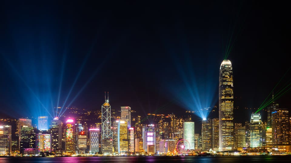 Hong Kong SAR showing a city, night scenes and landscape views