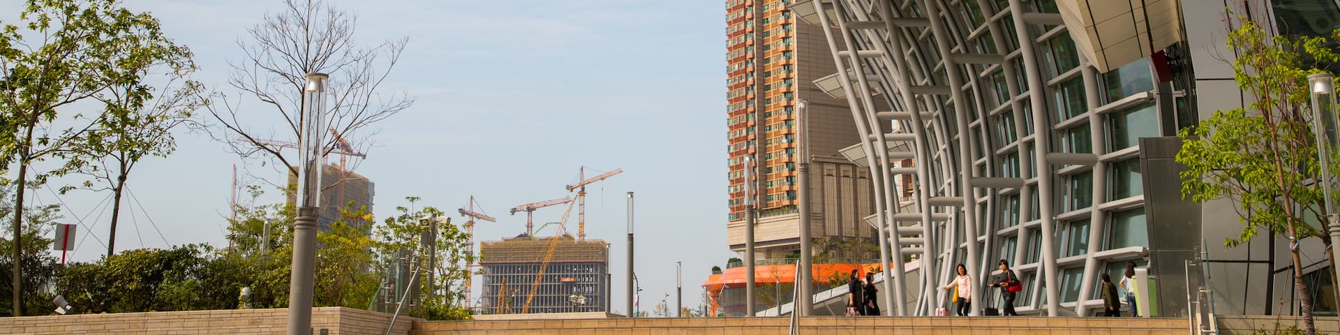 West Kowloon which includes modern architecture and a city