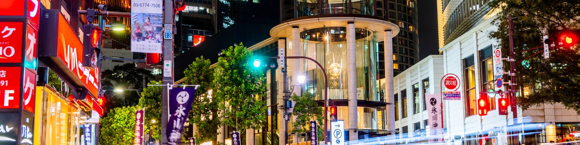 Akasaka which includes night scenes, a city and street scenes