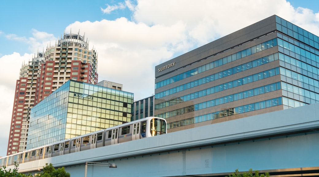 Odaiba featuring a city and railway items