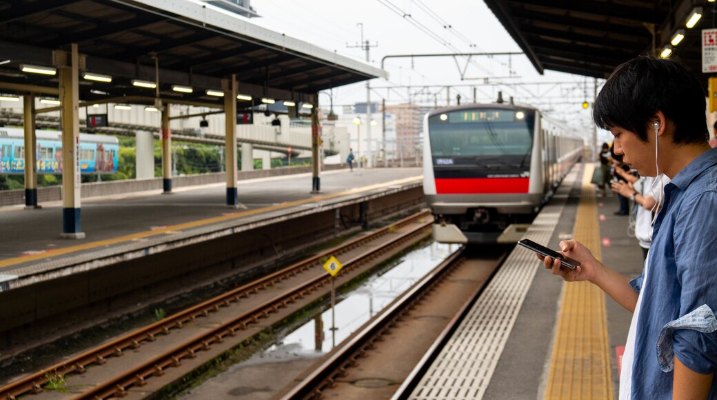 Chiba featuring railway items as well as an individual male