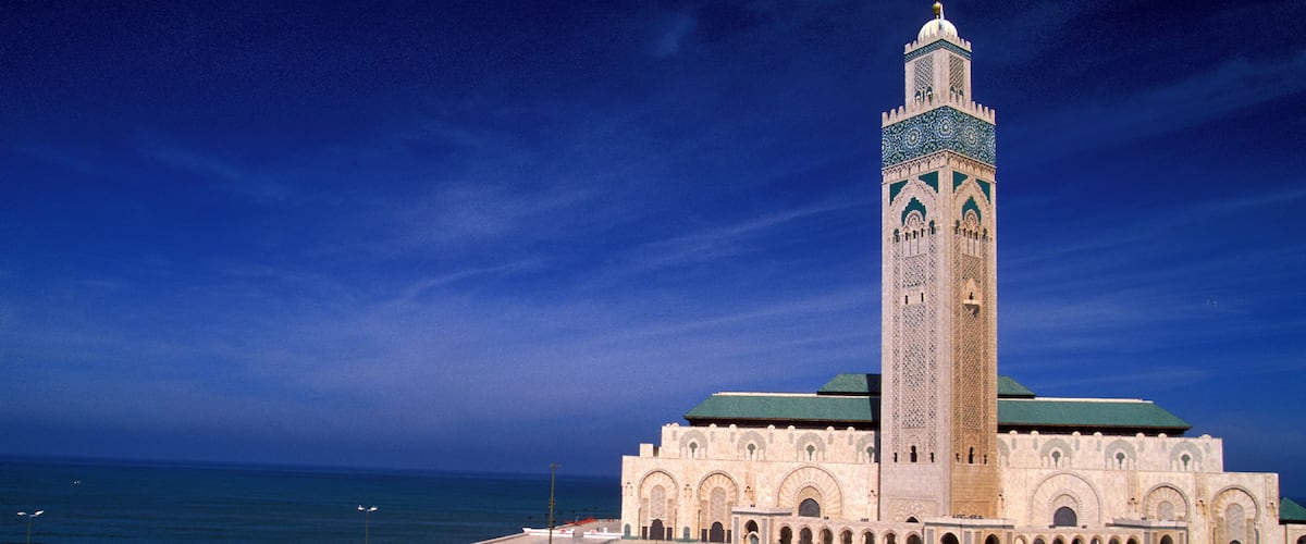 Hassan II Mosque showing heritage architecture, night scenes and general coastal views