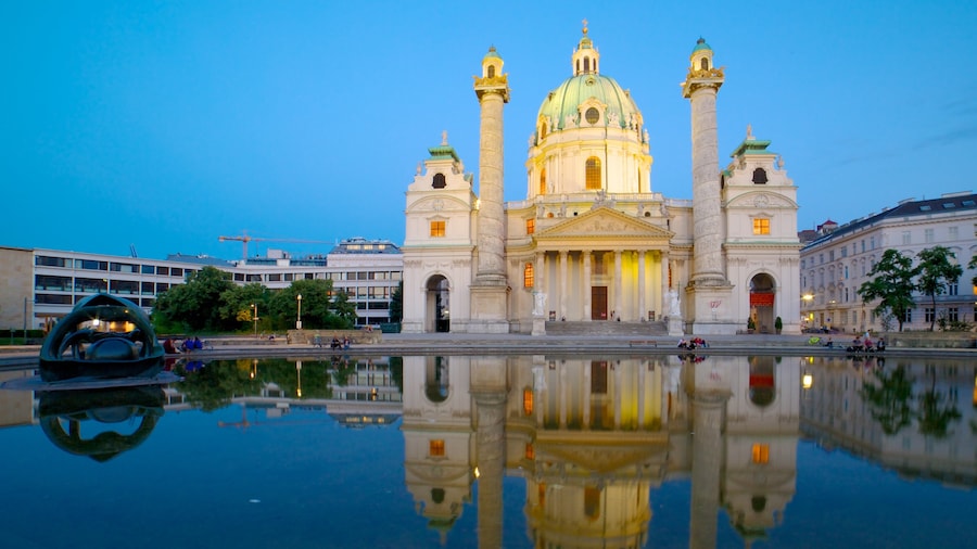 St. Charle\'s Church featuring religious aspects, a church or cathedral and a pond