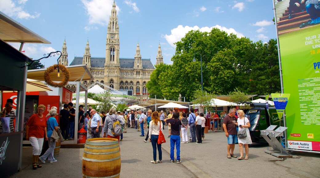 Vienna City Hall featuring heritage architecture, street scenes and markets