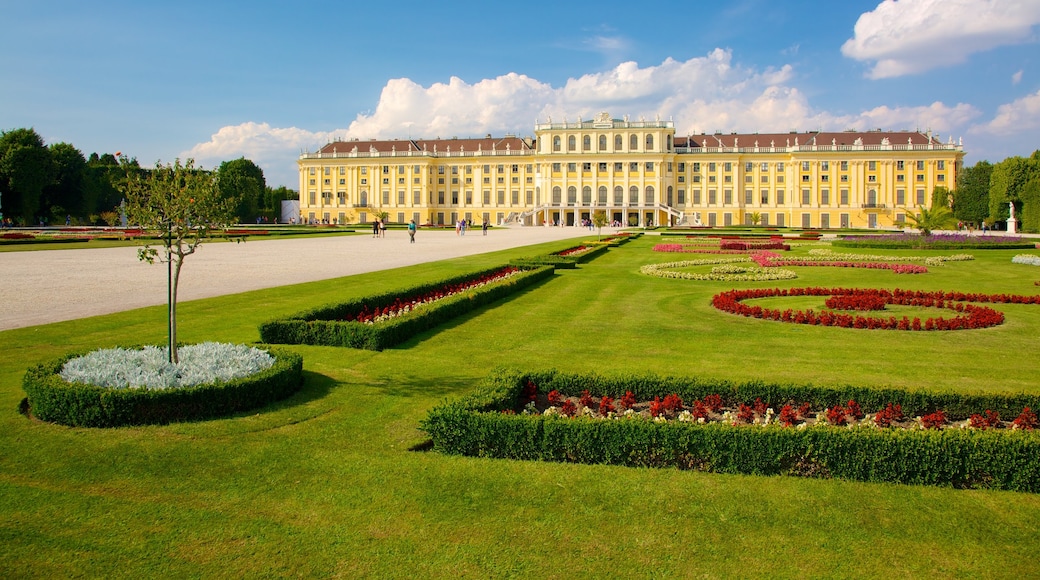 Schoenbrunn Palace featuring flowers, a garden and heritage architecture