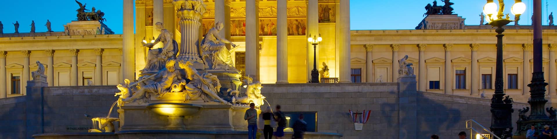 Austrian Parliament Building which includes a city, heritage architecture and a monument