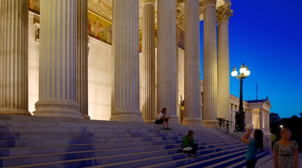 Austrian Parliament Building which includes heritage architecture, an administrative building and night scenes