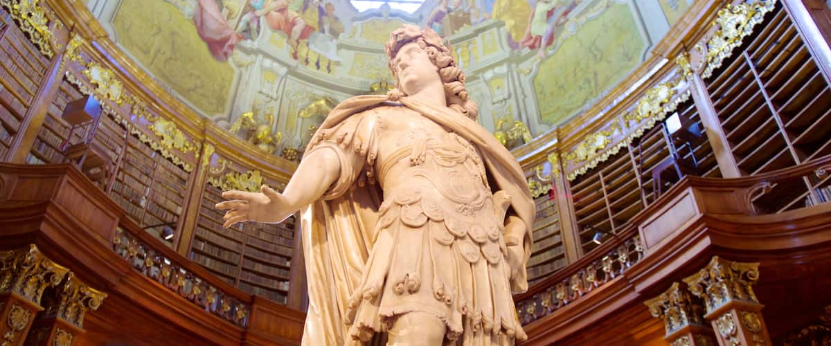 Austrian National Library featuring a statue or sculpture, interior views and art