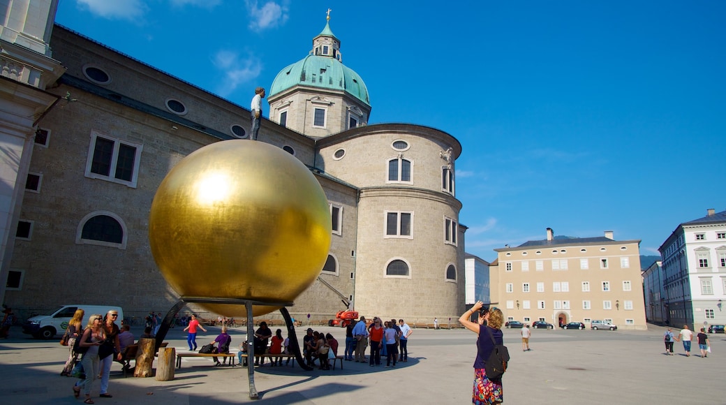 Salzburg Cathedral showing a church or cathedral, heritage architecture and a square or plaza