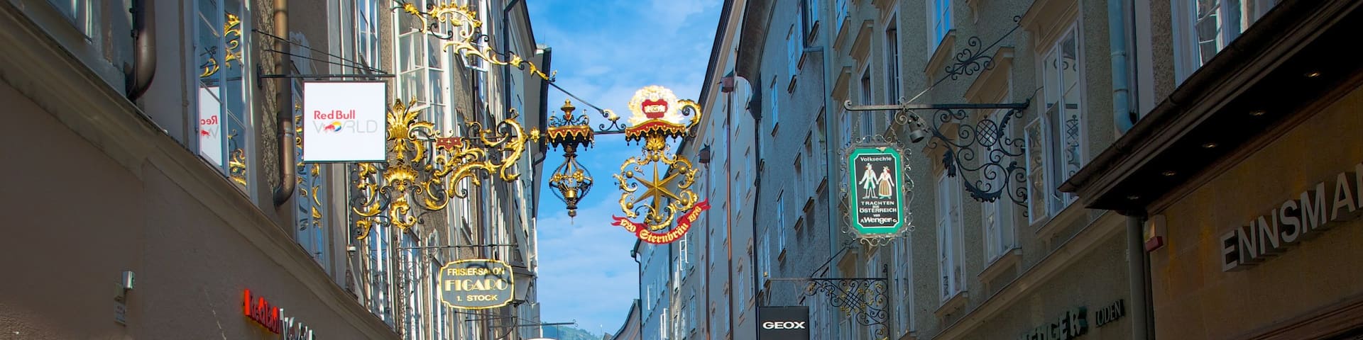 Getreidegasse Lane featuring shopping, a city and street scenes