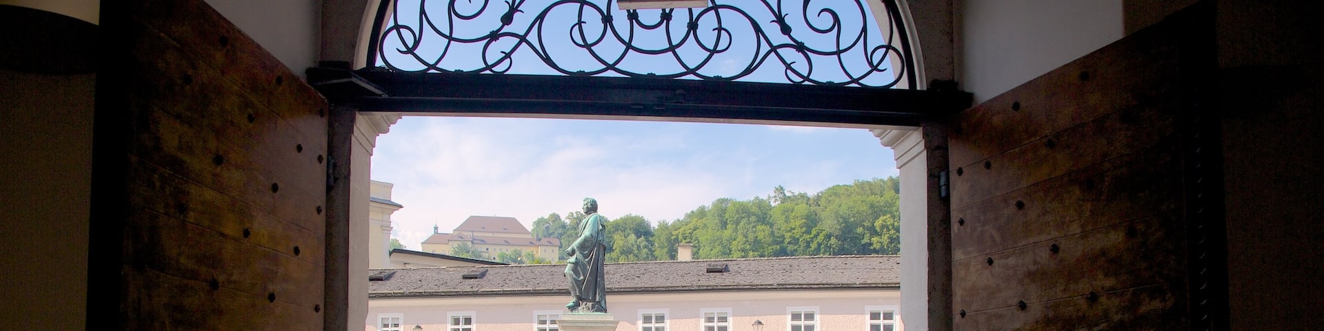 Mozart Square featuring a statue or sculpture, cycling and a city