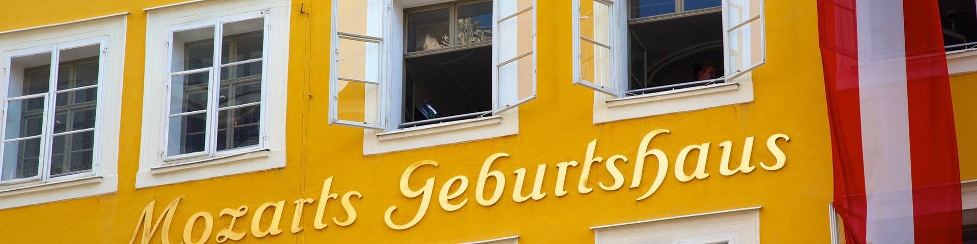 Mozart\'s Birthplace featuring signage