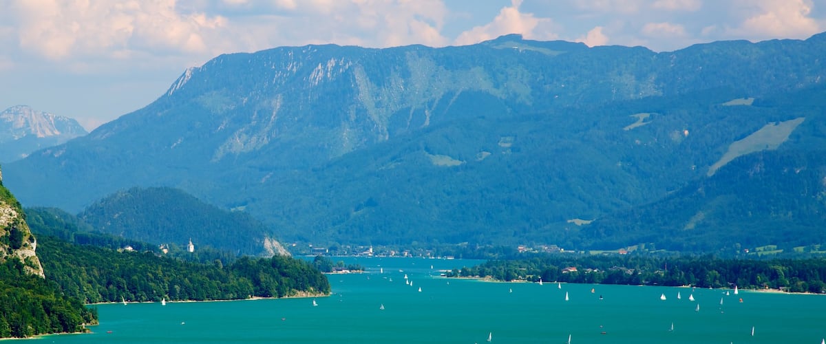 St. Gilgen showing a lake or waterhole, mountains and landscape views