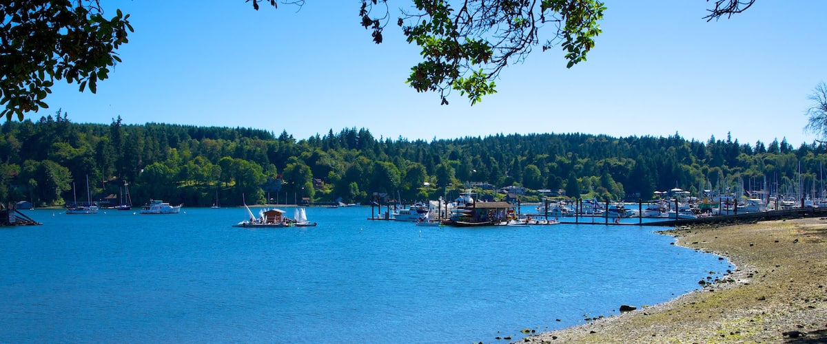 Bainbridge Island featuring a pebble beach, a river or creek and general coastal views