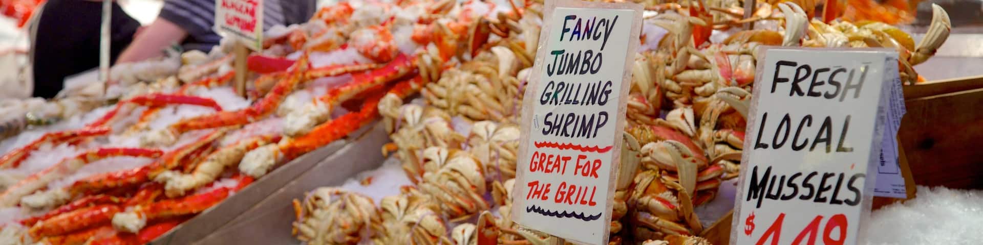 Pike Place Market which includes food, markets and signage