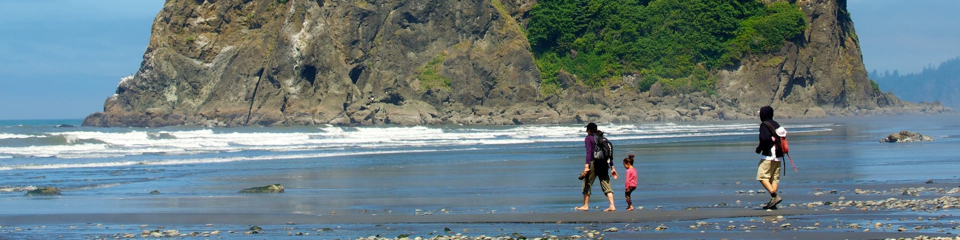 Playa de Ruby que incluye vistas generales de la costa y también una familia
