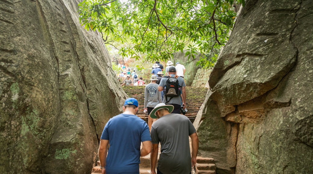 Sigiriya which includes hiking or walking and a park as well as a small group of people