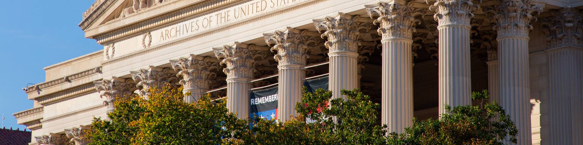 National Archives which includes heritage architecture, an administrative buidling and signage