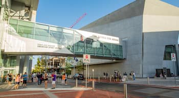 National World War II Museum which includes a city, street scenes and a bridge