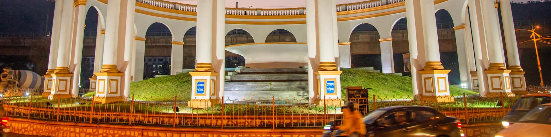 Utsav Chowk which includes heritage elements and night scenes