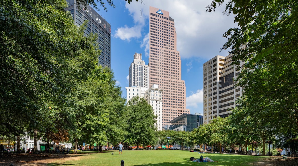 Woodruff Park which includes a high rise building, a park and a city