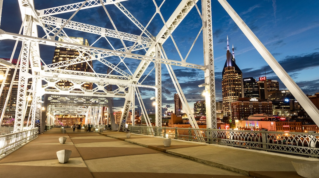 Downtown Nashville featuring night scenes, a bridge and a city