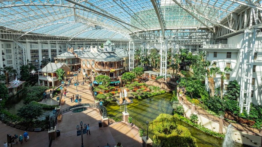 Opryland Hotel Gardens showing a garden and interior views