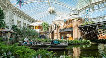 Opryland Hotel Gardens which includes a river or creek, interior views and boating