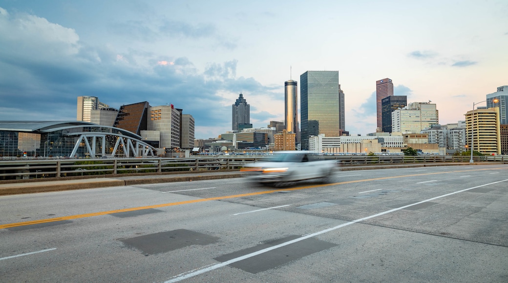 Downtown Atlanta showing landscape views, a city and a sunset