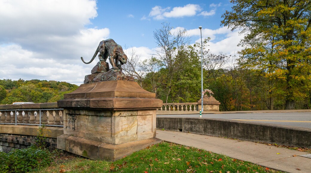 Schenley Park featuring a statue or sculpture and a bridge