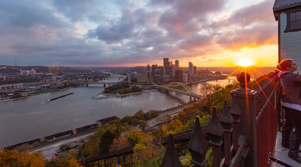 Duquesne Incline showing a sunset, a river or creek and landscape views