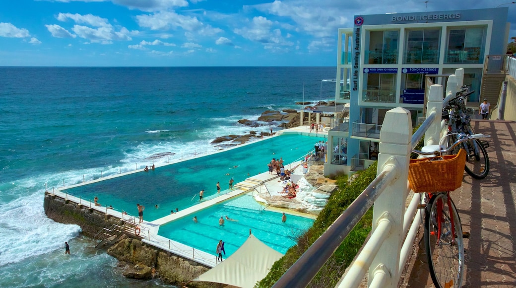 Bondi Beach showing swimming, general coastal views and a pool