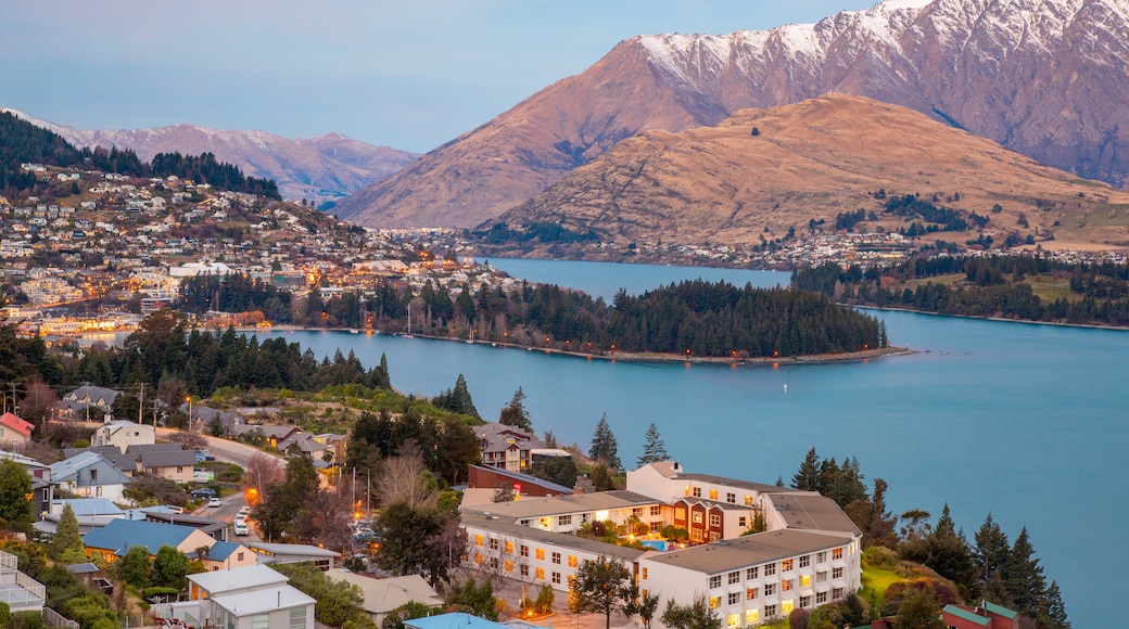 Queenstown showing a river or creek, a small town or village and landscape views